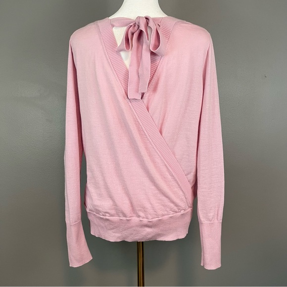 J. Crew Size Medium Pink Lilac Open Back-Tie Merino Wool Sweater Shirt Crewneck - Picture 5 of 8